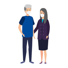 grandparents couple using face mask vector illustration design