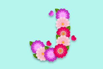 Letter J Abstract flower alphabet on isolated background. Decorative Floral Letter illustration