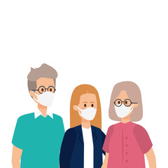 Fototapeta premium cute group family using face mask vector illustration design