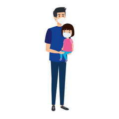 father with daughter using face mask vector illustration design