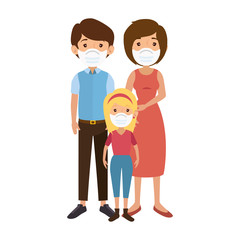 parents with daughter using face mask vector illustration design
