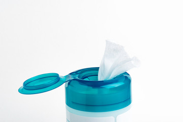 Open Aquamarine Cap Of A Disinfectant Wipes Container