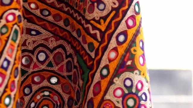 Traditional indian handmade embroidery art work,indian patchwork carpet in Gujarat, Asia,mirror work embroidered, full hd Video film