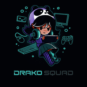 Girl with headphones playing games . (Drako squard)