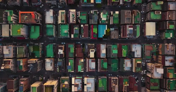 Close up top down shot of Villa Apartments in Seoul, South Korea at Sunrise