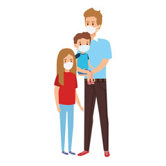 father with children using face mask vector illustration design