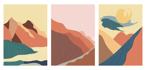 Abstract mountain landscape poster. Geometric landscape background in asian japanese style. vector illustration