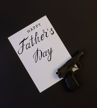 holiday greeting card for father's day with text on a black background, brutal