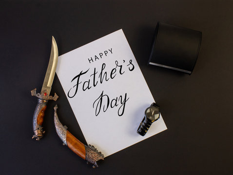 holiday greeting card for father's day with text on a black background, brutal