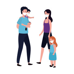 Obraz premium parents with children using face mask vector illustration design