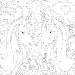 Unicorn .Colored book. Horse head sleep. . Black and white sticker, icon isolated. Cute magic cartoon fantasy animal. Dream symbol. Design for children, baby room interior, scandinavian
