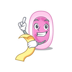 Bordetela pertussis mascot character design with a menu on his hand