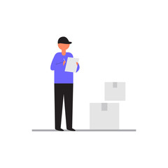 Delivery man. Service boy, courier package. Perfect for covers, brochures, posters, books, banners, leaflets, landing pages, social media content.