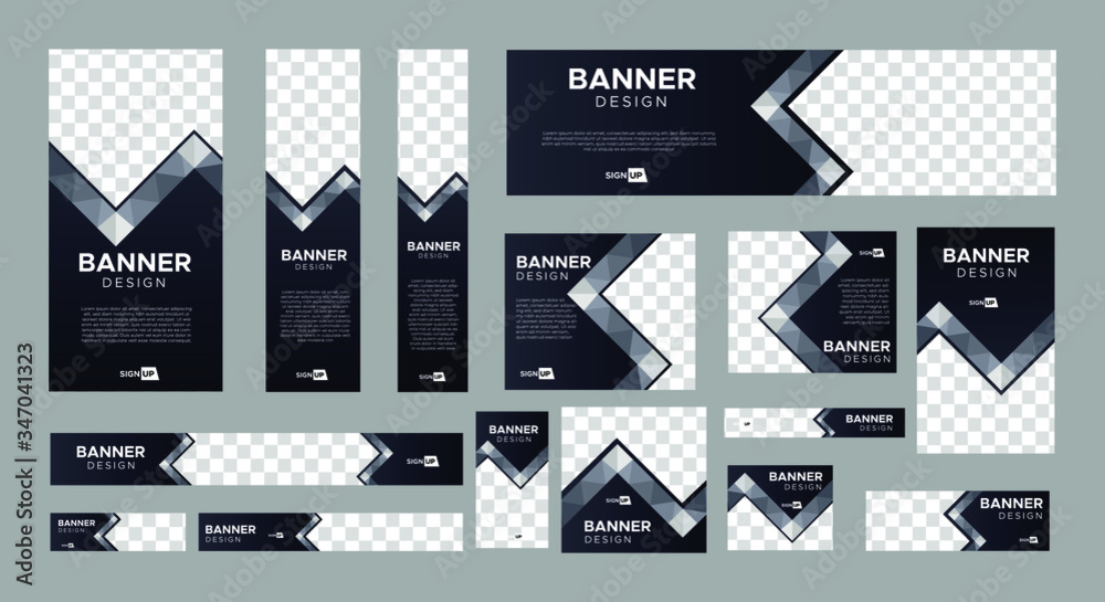 Fototapete set of creative web banners of standard size with a place for photos. Vertical, horizontal and square template. vector illustration