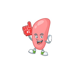 Cartoon character concept of neisseria gonorhoeae holding red foam finger