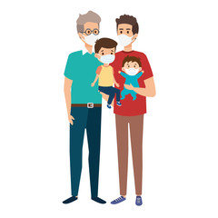 fathers gay with children using face mask vector illustration design