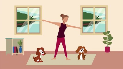 stay at home campaign with woman practicing exercise in house