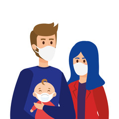 Fototapeta premium parents with son using face mask vector illustration design