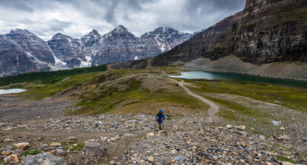 Fototapeta na wymiar A hiker ascends a trail in Banff National Park | Canada