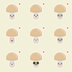 Cute happy mushroom character set collection