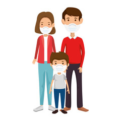 parents with son using face mask vector illustration design