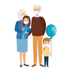 grandparents with grandchildren using face mask vector illustration design