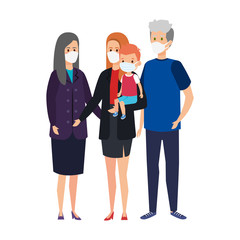 cute group family using face mask vector illustration design