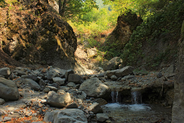 Beautiful mountain gorge with a river.
