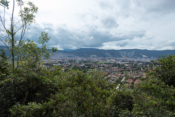 Fototapeta na wymiar North Bogota city landscape of a top mountain view with some small trees