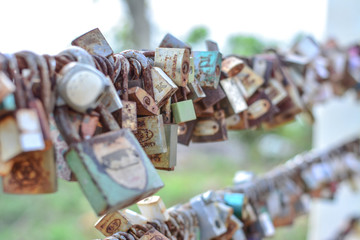 Tha Mai, Chanthaburi, Thailand, 7 September 2019, Padlocks show symbol of a couples everlasting...