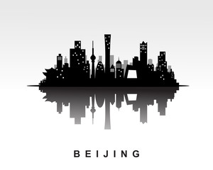 Beijing city skyline black silhouette background, vector illustration