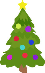 tree spruce decorated with balls with a star on top for the new year holiday