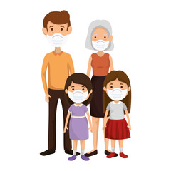cute group family using face mask vector illustration design