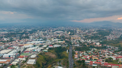 Impressive aerial view of the city of San Jose with view to the Sabana park 