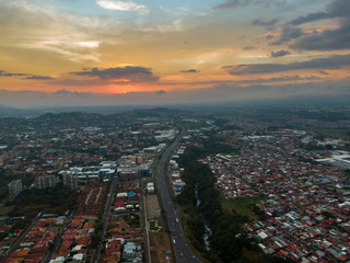 Fototapeta na wymiar Impressive aerial view of the city of San Jose with view to the Sabana park 