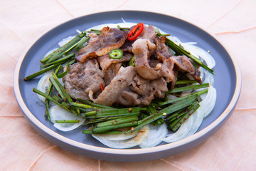 Fried Beef Brisket with garlic chives salad