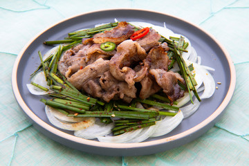 Fried Beef Brisket with garlic chives salad