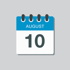 Calendar icon day 10 August, date days of the year