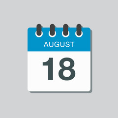 Calendar icon day 18 August, date days of the year