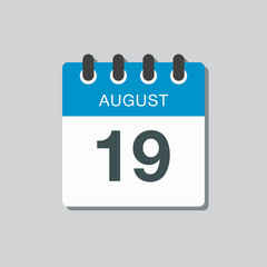 Calendar icon day 19 August, date days of the year