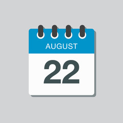 Calendar icon day 22 August, date days of the year