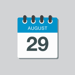Calendar icon day 29 August, date days of the year