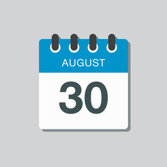 Calendar icon day 30 August, date days of the year