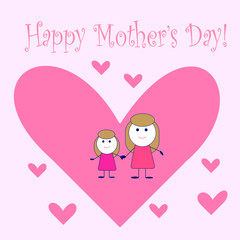 Mother's Day postcard vector illustration, postcard of mother and daughter holding hands graphic design, cartoons vector