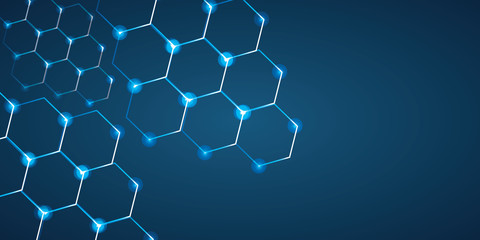 Hexagonal technology, molecule, genetic, chemical compounds abstract vector background. Abstract geometric background with connected lines