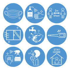 Corona virus infection prevention icon set
