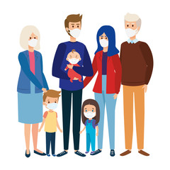 cute group family using face mask vector illustration design