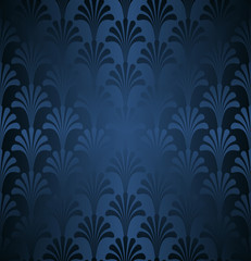 Dark Blue Floral Art Deco Pattern Background