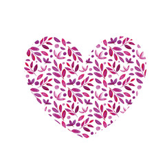 heart with a floral watercolor pattern isolated on a white background. love symbol. For design card, poster, sticker, icon. flowers, spring summer