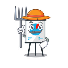 Cartoon character design of corona graph as a Farmer with hat and pitchfork